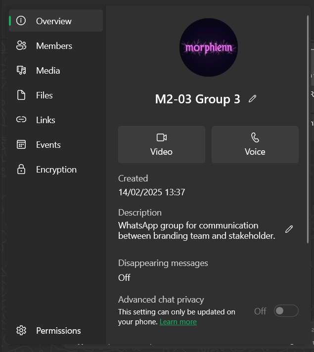Screenshot of WhatsApp group info