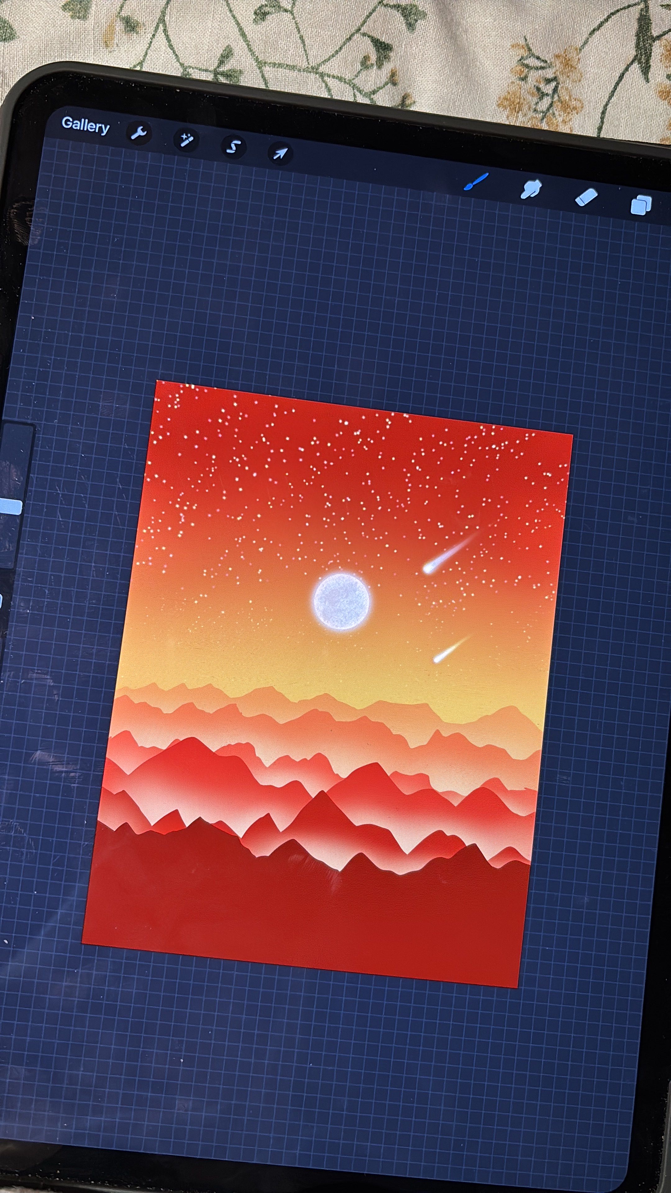 Picture of iPad with a ProCreate piece I made